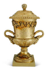 A REGENCY SILVER-GILT TWO-HANDLED WINE COOLER AND COVER
