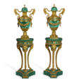 A PAIR OF FRENCH ORMOLU AND MALACHITE VASES ON ASSOCIATED STANDS - Prix ​​des enchères