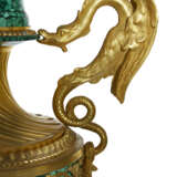 A PAIR OF FRENCH ORMOLU AND MALACHITE VASES ON ASSOCIATED STANDS - фото 2