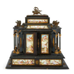 AN AUSTRIAN GILT-METAL AND ENAMEL-MOUNTED EBONIZED TABLE CASKET