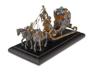 A CONTINENTAL ENAMEL AND GEM-MOUNTED SILVER AND SILVER-GILT MODEL OF A SLEIGH