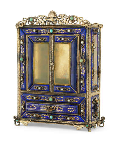 A CONTINENTAL SILVER-GILT AND ENAMEL MINIATURE ARMOIRE - фото 1