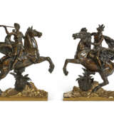 A PAIR OF FRENCH PATINATED AND GILT-BRONZE FIGURES ON HORSEBACK - фото 2