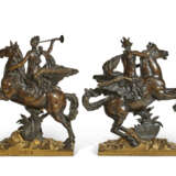 A PAIR OF FRENCH PATINATED AND GILT-BRONZE FIGURES ON HORSEBACK - фото 4