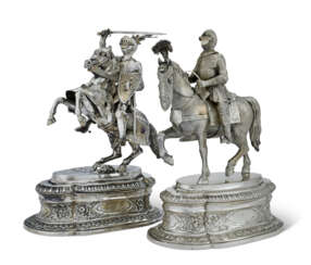 TWO CONTINENTAL SILVER KNIGHTS ON HORSEBACK