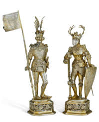 TWO GERMAN SILVER-GILT FIGURES OF KNIGHTS