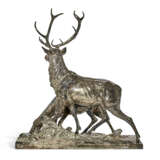 A LARGE FRENCH SILVERED-BRONZE FIGURAL GROUP OF STAG AND FAWN - фото 3