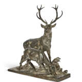 A LARGE FRENCH SILVERED-BRONZE FIGURAL GROUP OF STAG AND FAWN - фото 4