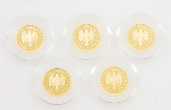 BRD/GOLD - 5 x 1 Deutsche Mark in Gold, - фото 2