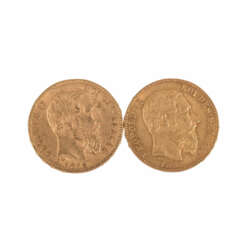 2 x Belgium/Gold - 20 Francs 1876/1877, Leopold II.,