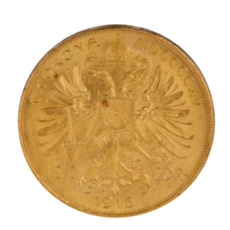 Austria/GOLD - 100 Crowns 1915/NP, Franz-Joseph, vz., - фото 2