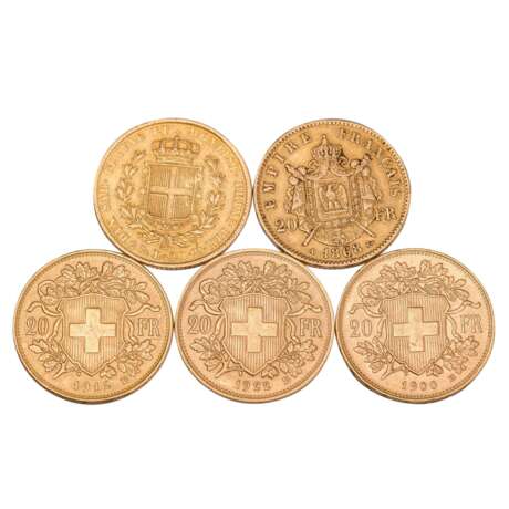 GOLD LOT 20 francs/lira, consisting of - photo 2