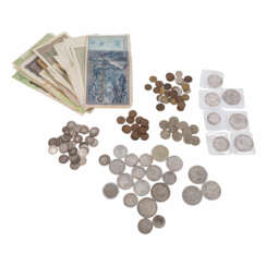 Convolute German Reich with coins and banknotes