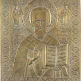 A LARGE BRASS ICON SHOWING ST. NICHOLAS OF MYRA Russian, - photo 1