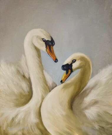 Swan idyll Peinture à l'huile Réalisme nature Biélorussie 2022 - photo 1