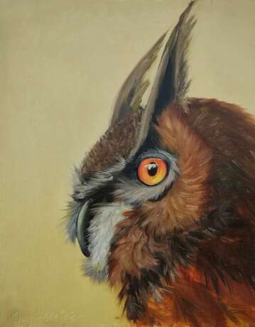 eagle-owl Oil on canvas Realism nature Byelorussia 2022 - photo 1