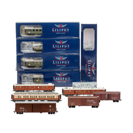 LILIPUT/RIVAROSSI/TRIX set of 11 freight and passenger cars, H0 gauge, - фото 1