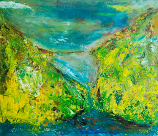 “The bridge” Canvas Oil paint Expressionist Landscape painting 2014 - photo 1