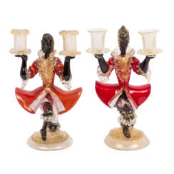 Pair of two-flame MURANO candlesticks, 20th c.,