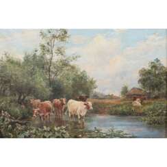 HADDON, ARTHUR TREVOR (1864-1941) "Cows by the River."