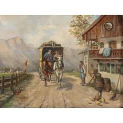 MÜLLER-CORNELIUS, LUDWIG (ATTRIBUIERT, 1864-1946), "Stagecoach in front of the inn".