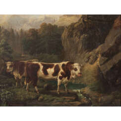 DIRNBERGER, A. (XIX) "Cattle in front of an Alpine landscape" 1870