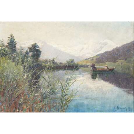 BÖSSENROTH, CARL (1863-1935), "Couple in a boat on a mountain lake", 1892, - Foto 1