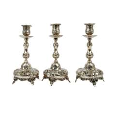 GERMAN 3 candlesticks, 3pcs, 800, 20th c.,