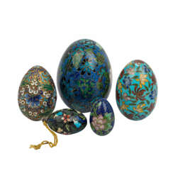 CHINA 5-piece set of decorative eggs with enamel cloisonné, late 19th/early 20th c.