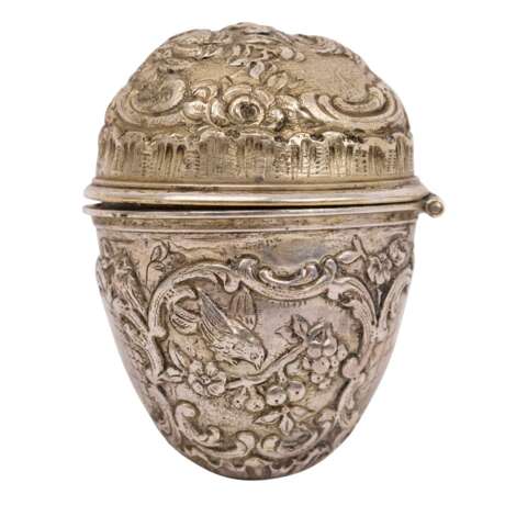 Probably HANAU, box in egg shape, 800 silver, around 1900. - фото 4