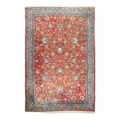 Oriental carpet with silk. GHOM/PERSIA, 20th century, 334x224 cm.