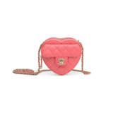 A PINK QUILTED LAMBSKIN LEATHER MINI CC IN LOVE HEART BAG WITH GOLD HARDWARE - photo 1