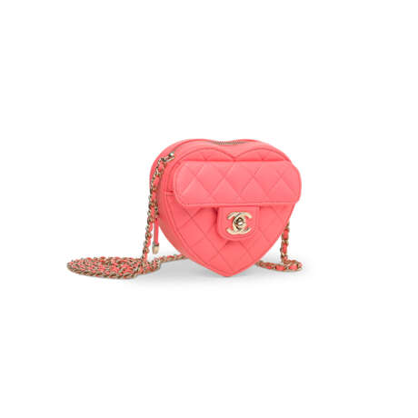 A PINK QUILTED LAMBSKIN LEATHER MINI CC IN LOVE HEART BAG WITH GOLD HARDWARE - photo 2