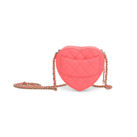 A PINK QUILTED LAMBSKIN LEATHER MINI CC IN LOVE HEART BAG WITH GOLD HARDWARE - photo 4