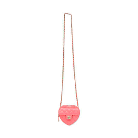 A PINK QUILTED LAMBSKIN LEATHER MINI CC IN LOVE HEART BAG WITH GOLD HARDWARE - photo 6