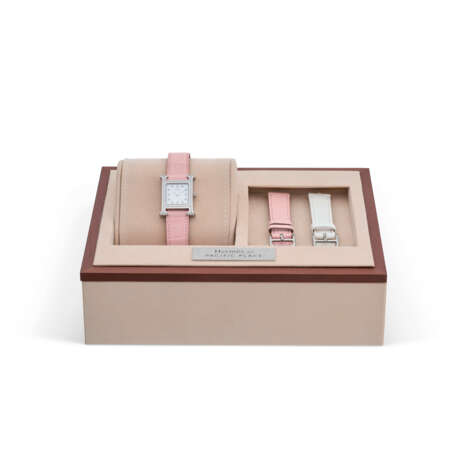 A PINK SAPPHIRE & DIAMOND SET MOTHER OF PEARL DIAL MINI HEURE H WATCH WITH MATTE ROSE PASTEL ALLIGATOR STRAP - photo 1