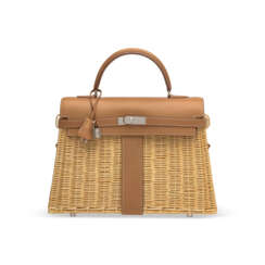 A LIMITED EDITION NATUREL BARÉNIA LEATHER & OSIER PICNIC KELLY 35 WITH PALLADIUM HARDWARE