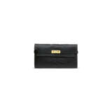 A MATTE BLACK ALLIGATOR KELLY WALLET WITH GOLD HARDWARE - photo 1