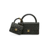 A BLACK QUILTED LAMBSKIN LEATHER 2 IN 1 FLAP BAG SET WITH GOLD HARDWARE - photo 1