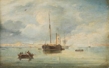 UNBEKANNTER MARINEMALER Tätig Mitte 19. Jahrhundert Schiffe an der Küste