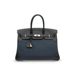 A LIMITED EDITION BLACK EVERCALF LEATHER & DENIM GHILLIES BIRKIN 35 WITH BRUSHED PALLADIUM HARDWARE