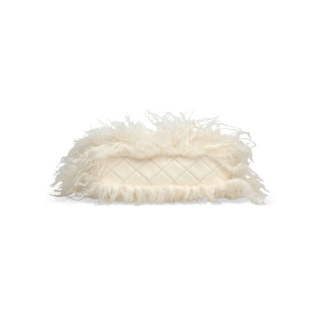 A WHITE QUILTED LAMBSKIN LEATHER & MONGOLIAN GOAT FUR FLAP BAG MICRO CHARM SET WITH SILVER HARDWARE - photo 6