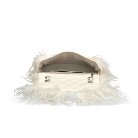 A WHITE QUILTED LAMBSKIN LEATHER & MONGOLIAN GOAT FUR FLAP BAG MICRO CHARM SET WITH SILVER HARDWARE - photo 7