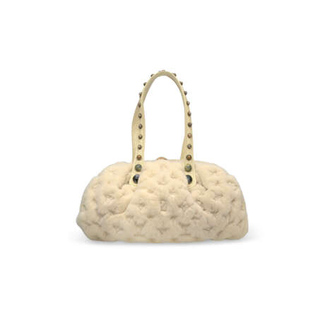 A LIMITED EDITION CREAM MONOGRAM QUILTED MINK CABOCHONS DEMI LUNE BAG WITH GOLD HARDWARE BY MARC JACOBS - photo 4