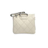 A WHITE QUILTED LAMBSKIN LEATHER & MONGOLIAN GOAT FUR FLAP BAG MICRO CHARM SET WITH SILVER HARDWARE - фото 10