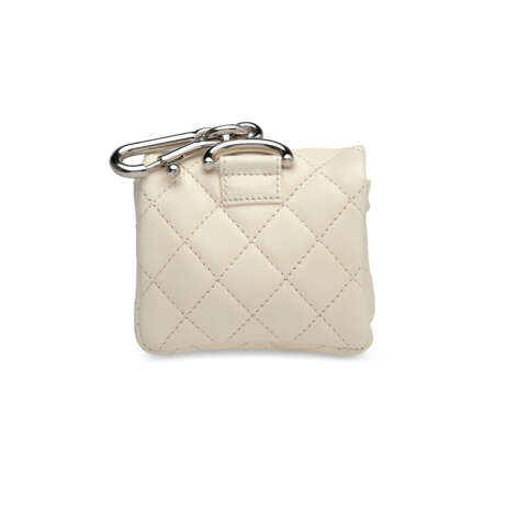 A WHITE QUILTED LAMBSKIN LEATHER & MONGOLIAN GOAT FUR FLAP BAG MICRO CHARM SET WITH SILVER HARDWARE - photo 10