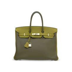 A CUSTOM VERT VÉRONESE, VERT ANGLAIS & RUBIS CLÉMENCE LEATHER BIRKIN 35 WITH PALLADIUM HARDWARE