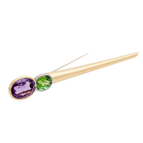 JACOBI Bar Brooch with Amethyst and Highly Fine Tourmaline - photo 2