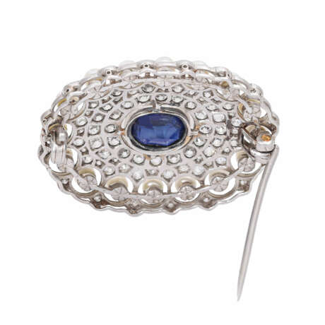 Art Deco brooch with sapphire, pearls and diamonds - Foto 3
