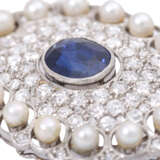 Art Deco brooch with sapphire, pearls and diamonds - Foto 6